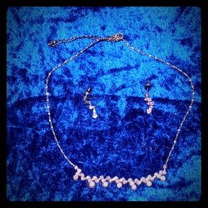 Pink Rhinestones Gold Necklace and Earrings